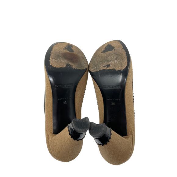 Marc by Marc Jacobs Pumps Womens 39 9 Heels Brown Black Slip On Suede Bow - Picture 7 of 9